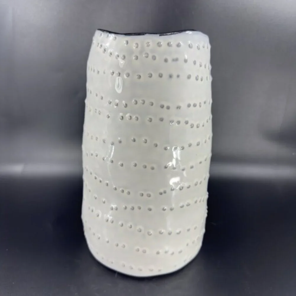 Nate Berkus Ceramic White Hobnail Textured Pottery Vase Vessel With Black Inside